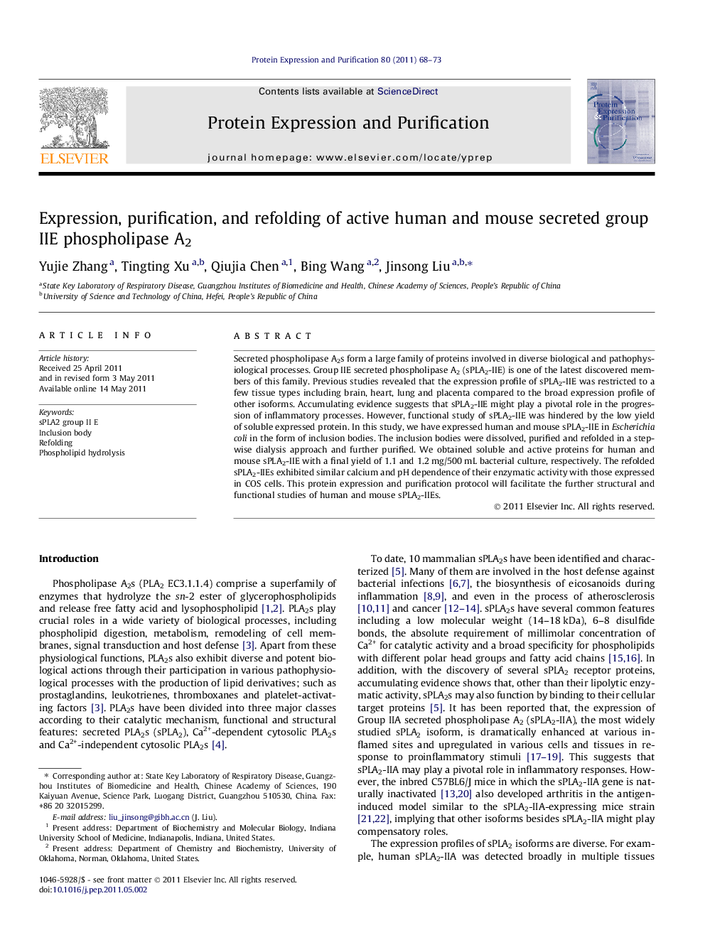 Expression, purification, and refolding of active human and mouse secreted group IIE phospholipase A2