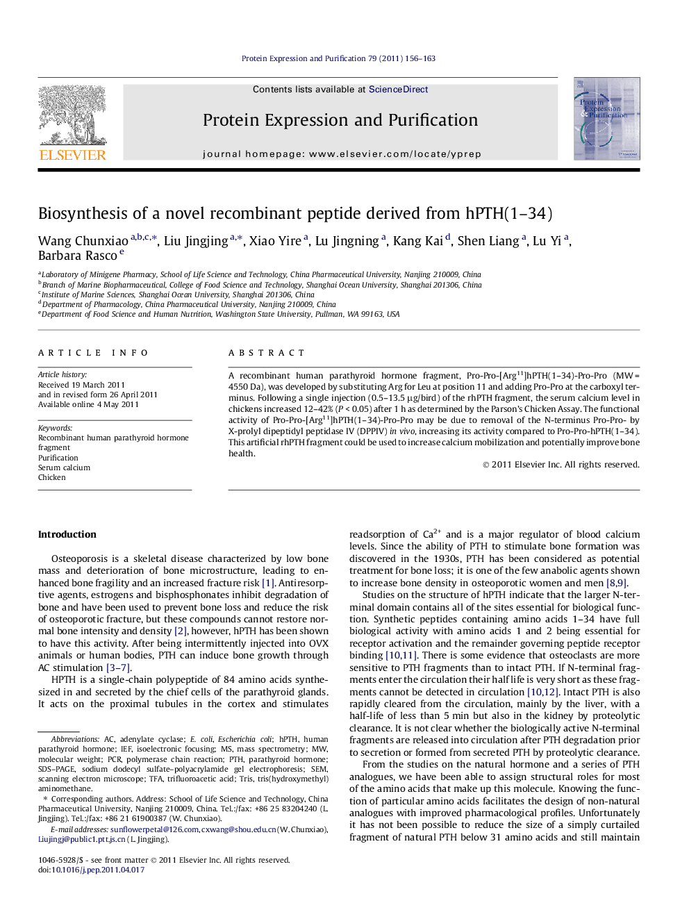 Biosynthesis of a novel recombinant peptide derived from hPTH(1–34)