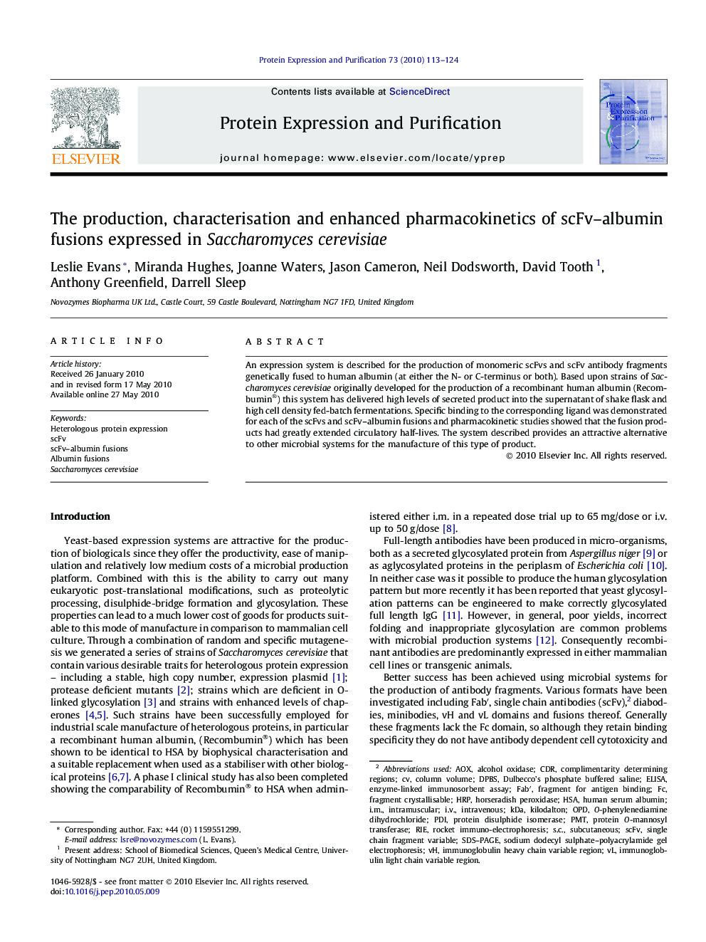 The production, characterisation and enhanced pharmacokinetics of scFv–albumin fusions expressed in Saccharomyces cerevisiae