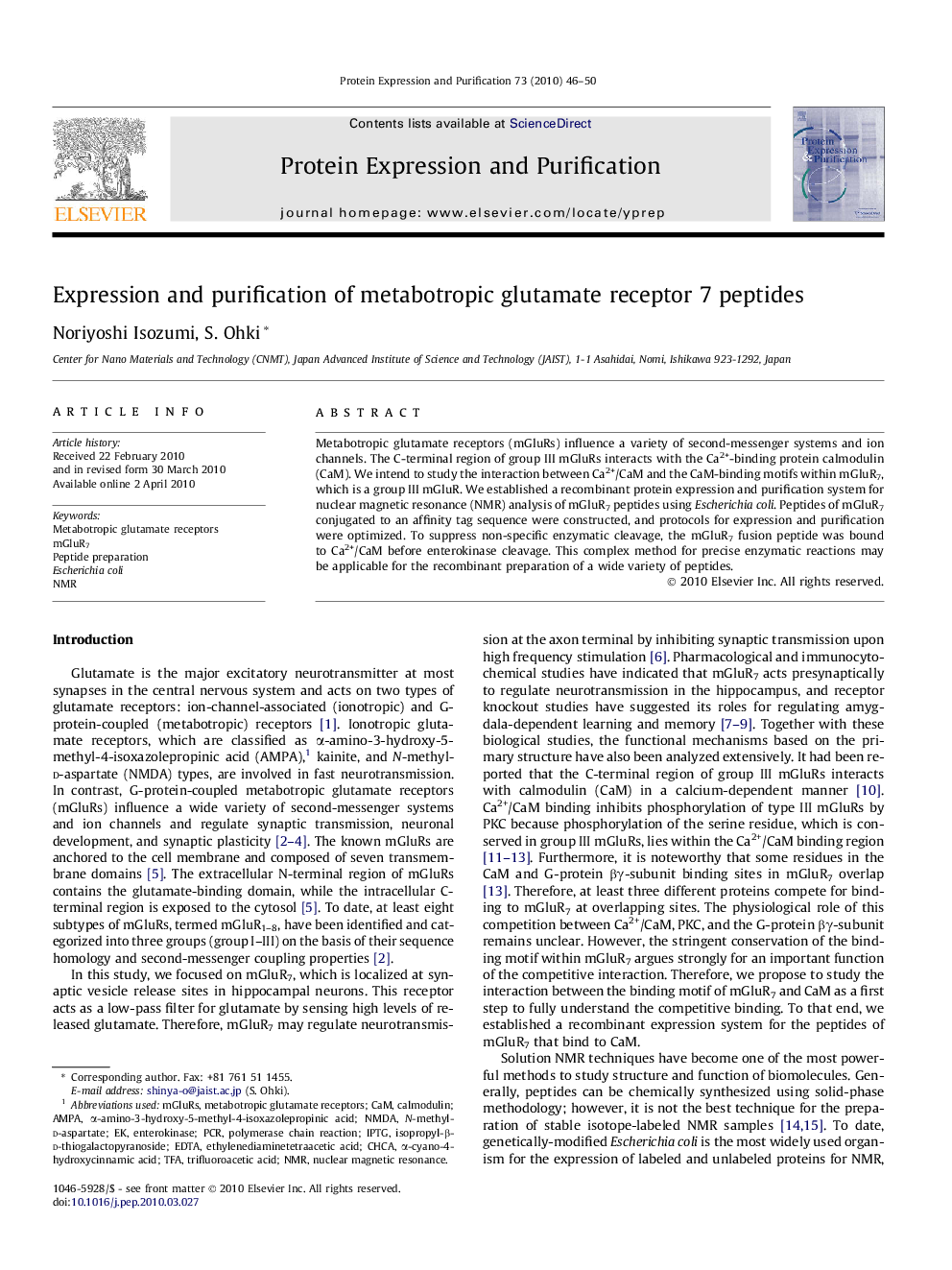 Expression and purification of metabotropic glutamate receptor 7 peptides