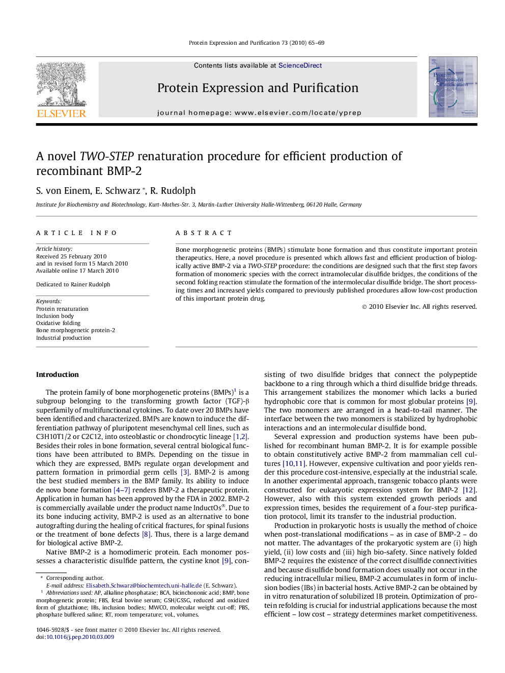 A novel TWO-STEP renaturation procedure for efficient production of recombinant BMP-2