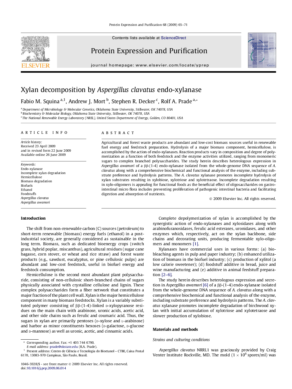 Xylan decomposition by Aspergillus clavatus endo-xylanase