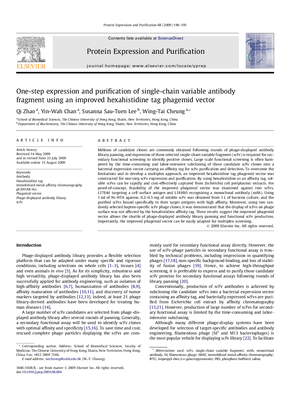 One-step expression and purification of single-chain variable antibody fragment using an improved hexahistidine tag phagemid vector