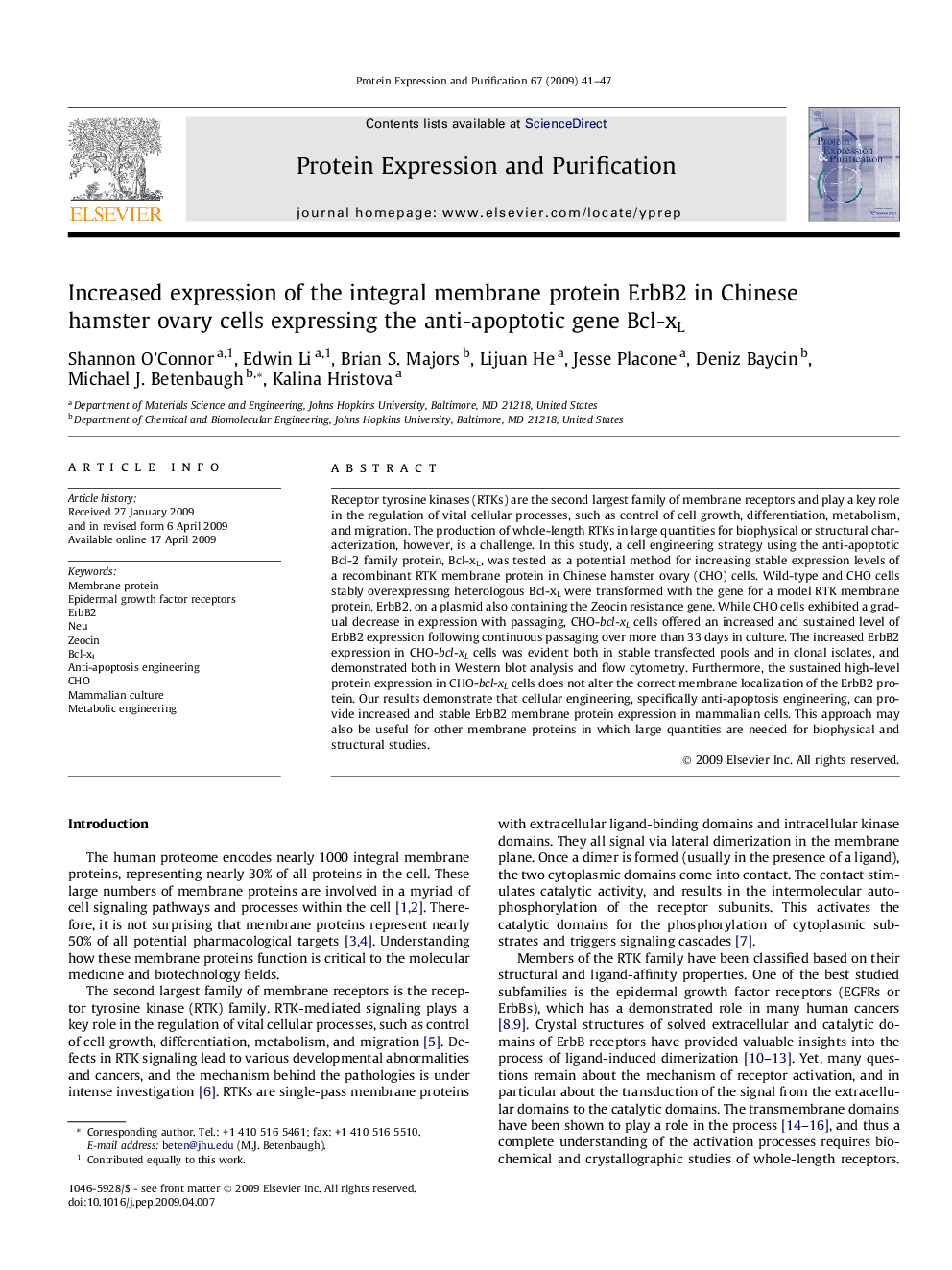 Increased expression of the integral membrane protein ErbB2 in Chinese hamster ovary cells expressing the anti-apoptotic gene Bcl-xL