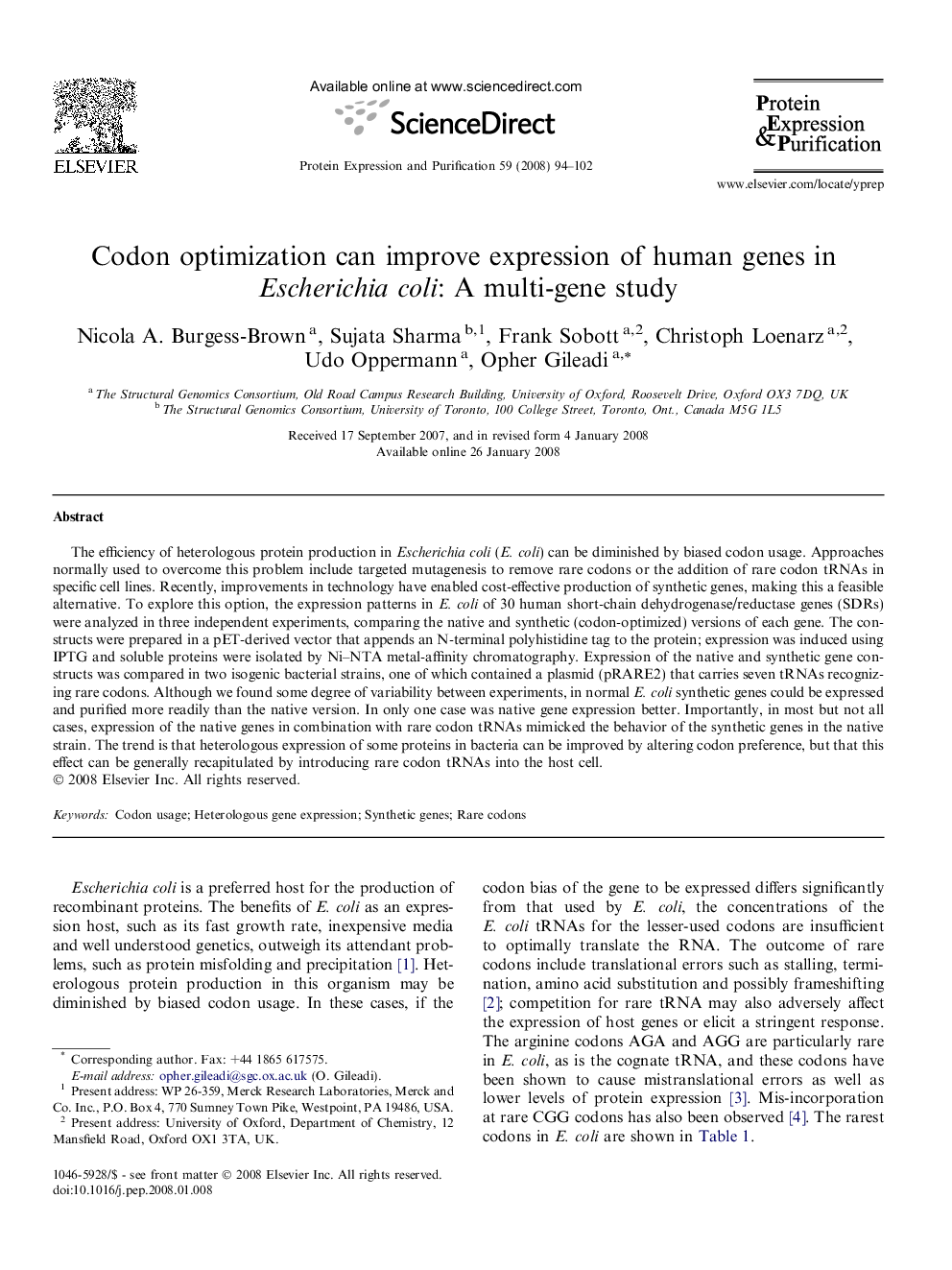 Codon optimization can improve expression of human genes in Escherichia coli: A multi-gene study