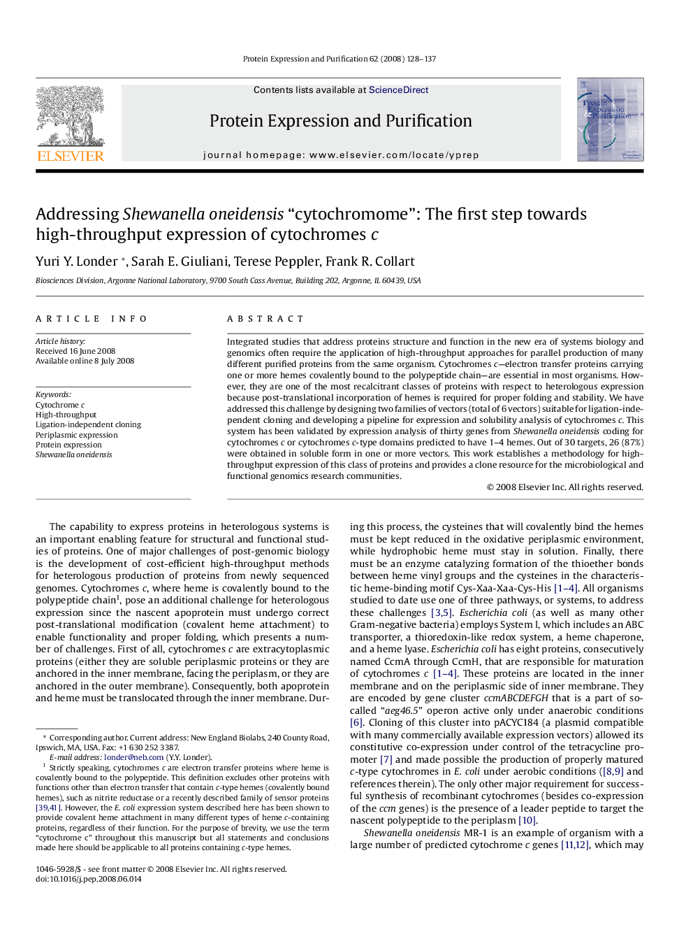 Addressing Shewanella oneidensis “cytochromome”: The first step towards high-throughput expression of cytochromes c