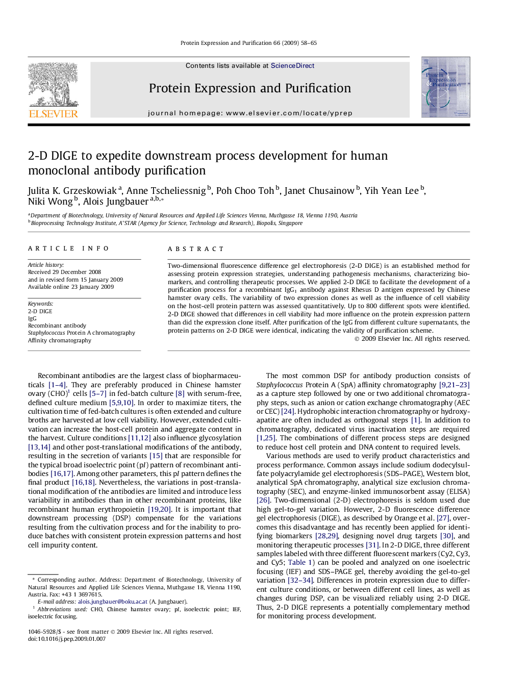 2-D DIGE to expedite downstream process development for human monoclonal antibody purification