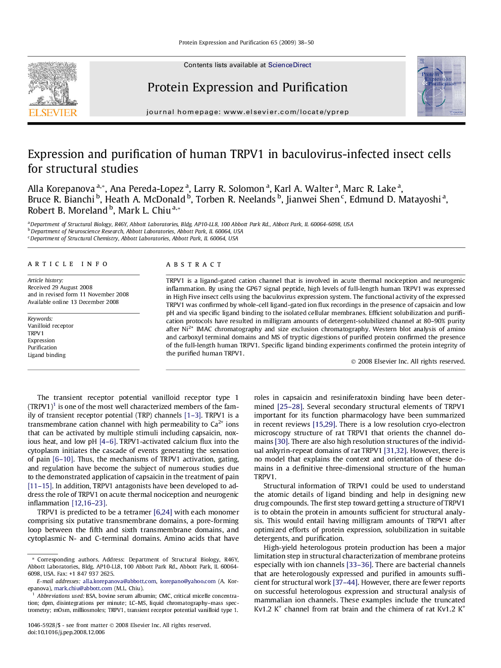 Expression and purification of human TRPV1 in baculovirus-infected insect cells for structural studies