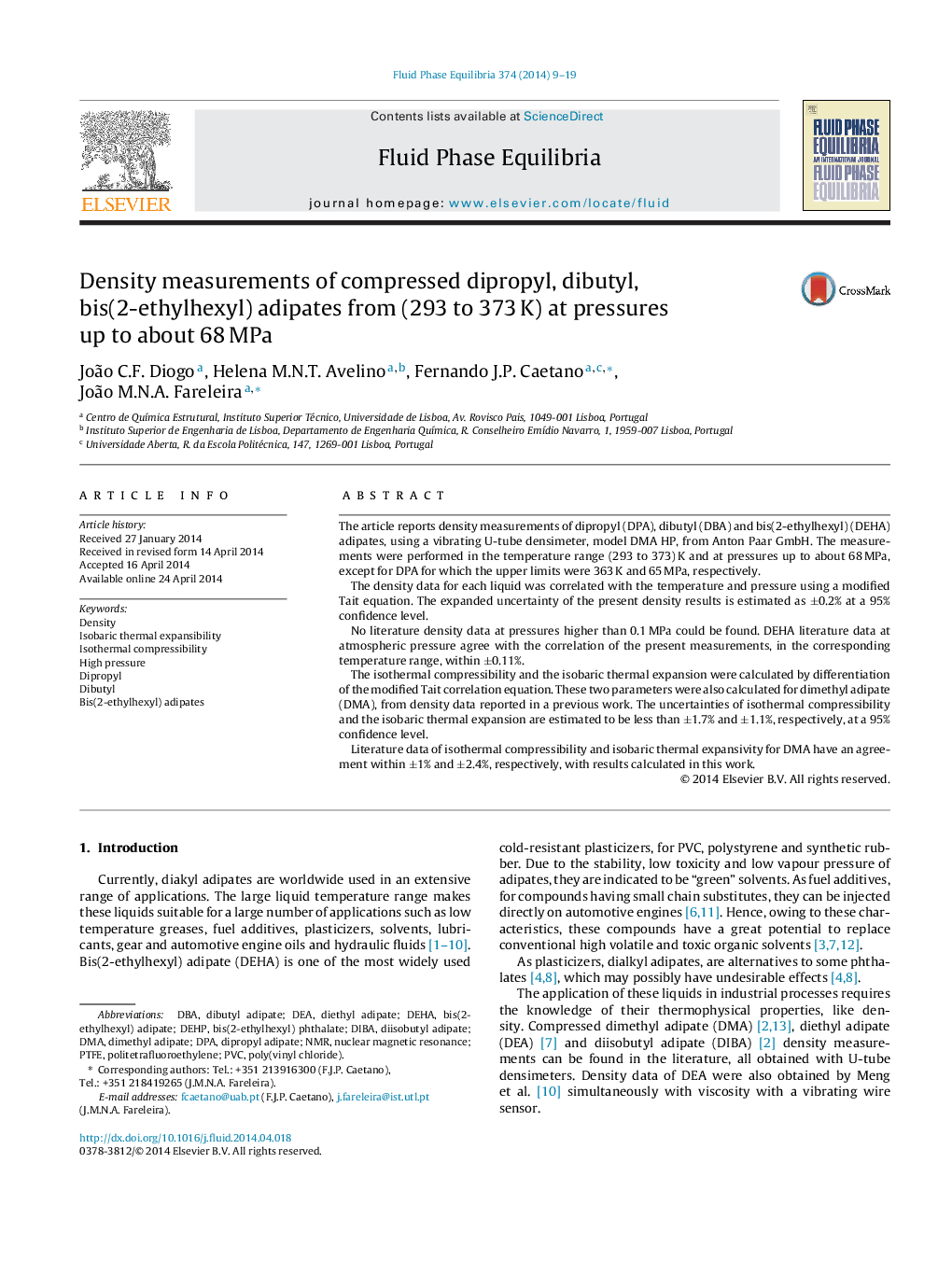 Density measurements of compressed dipropyl, dibutyl, bis(2-ethylhexyl) adipates from (293 to 373 K) at pressures up to about 68 MPa