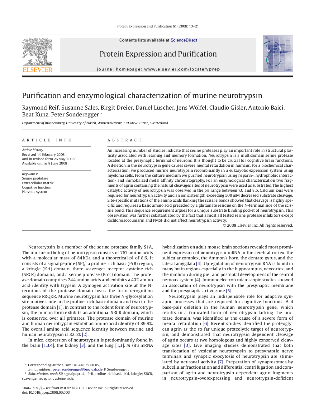 Purification and enzymological characterization of murine neurotrypsin