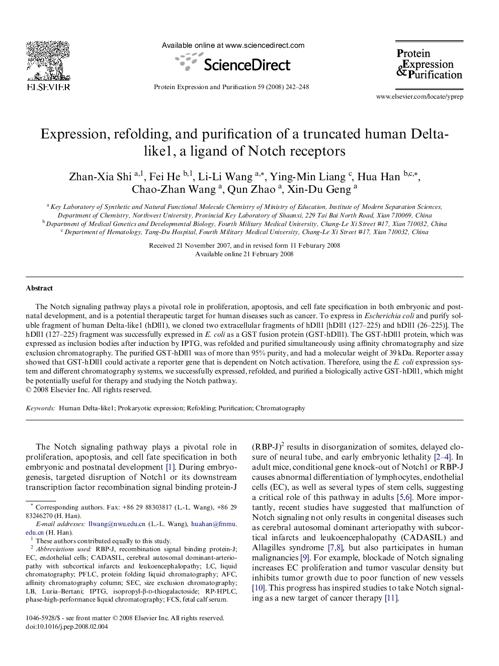 Expression, refolding, and purification of a truncated human Delta-like1, a ligand of Notch receptors