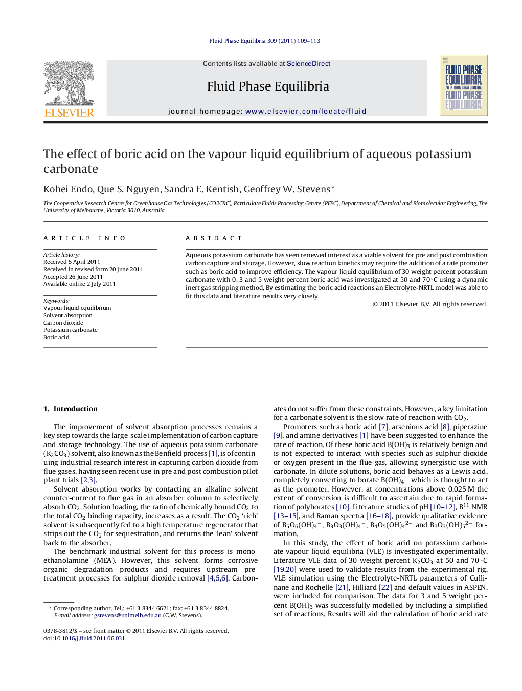 The effect of boric acid on the vapour liquid equilibrium of aqueous potassium carbonate