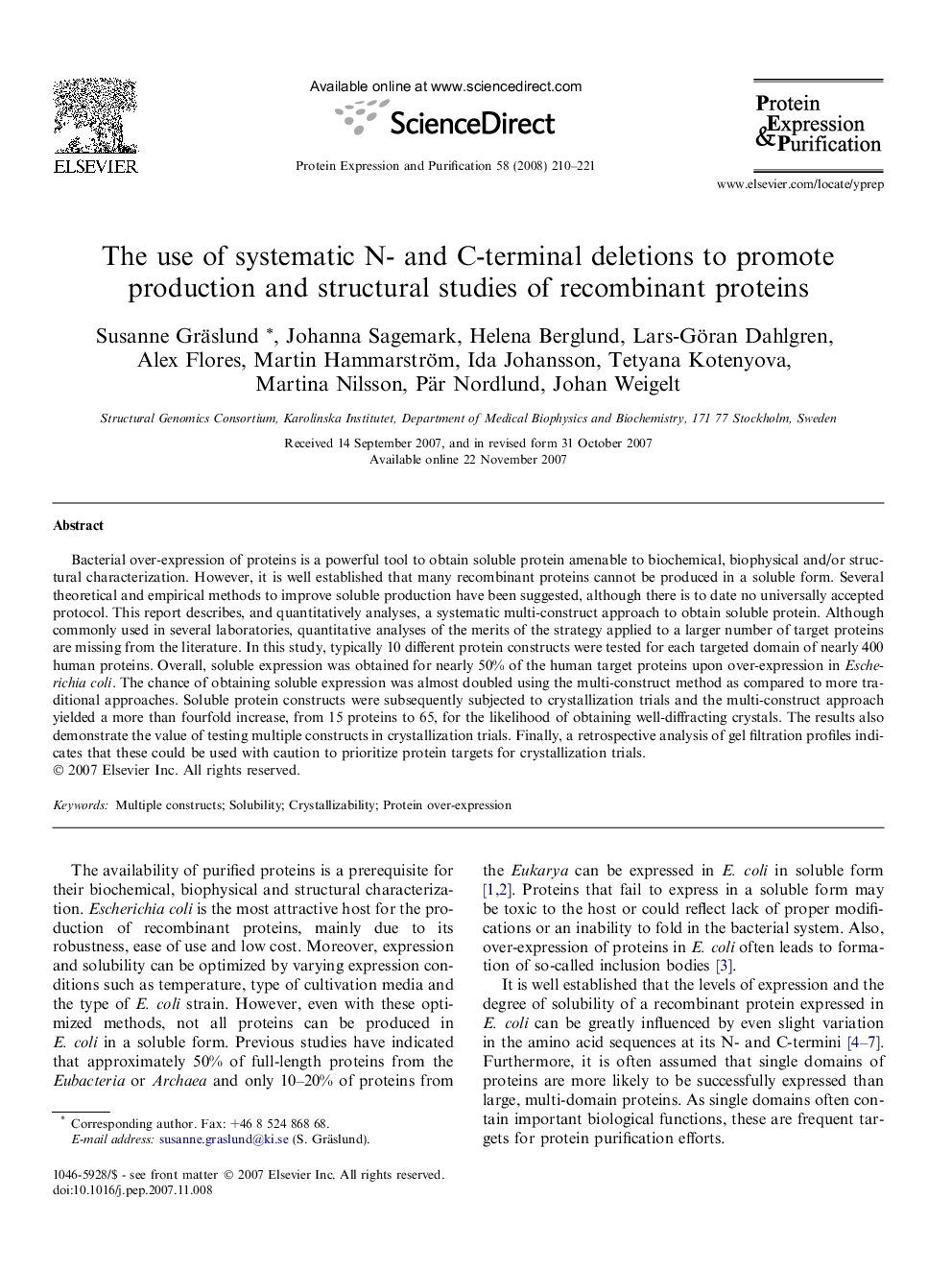 The use of systematic N- and C-terminal deletions to promote production and structural studies of recombinant proteins