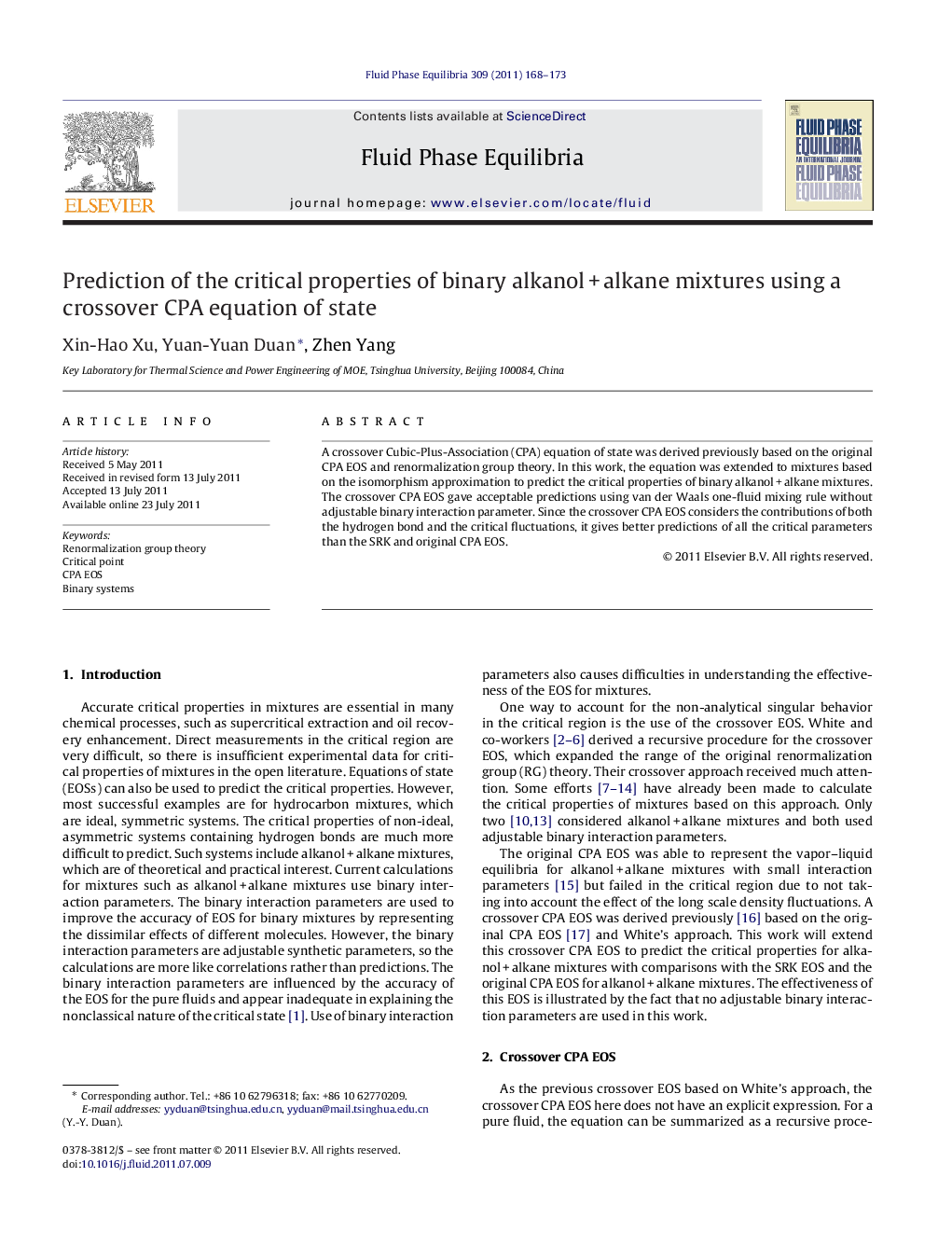 Prediction of the critical properties of binary alkanol + alkane mixtures using a crossover CPA equation of state