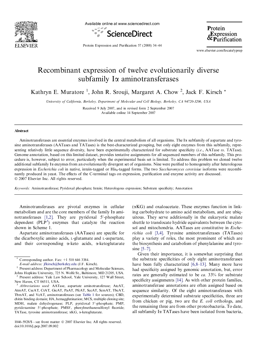 Recombinant expression of twelve evolutionarily diverse subfamily Iα aminotransferases