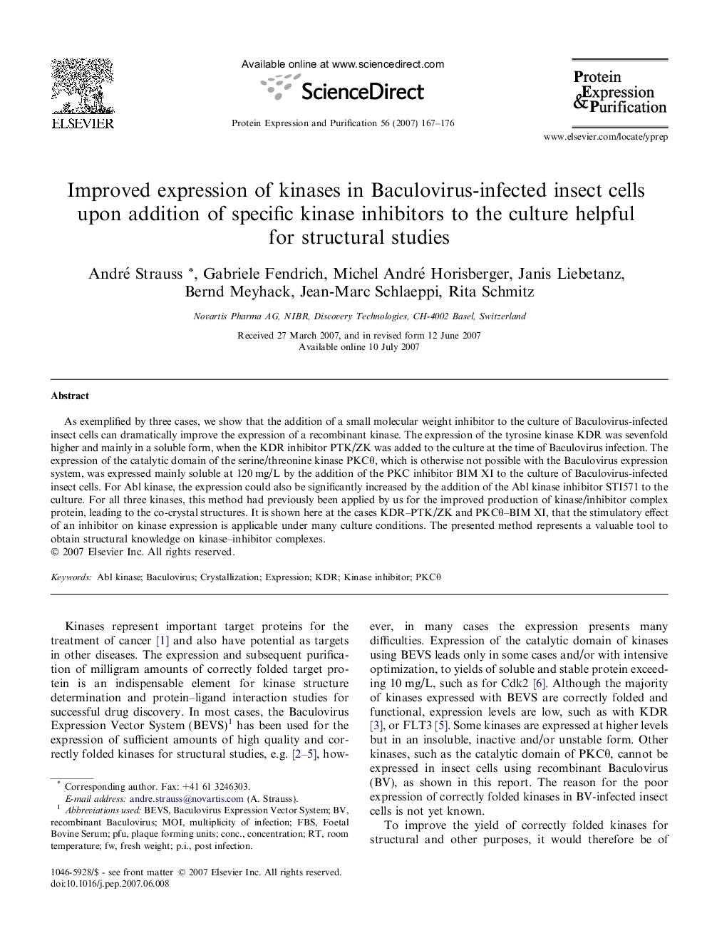 Improved expression of kinases in Baculovirus-infected insect cells upon addition of specific kinase inhibitors to the culture helpful for structural studies