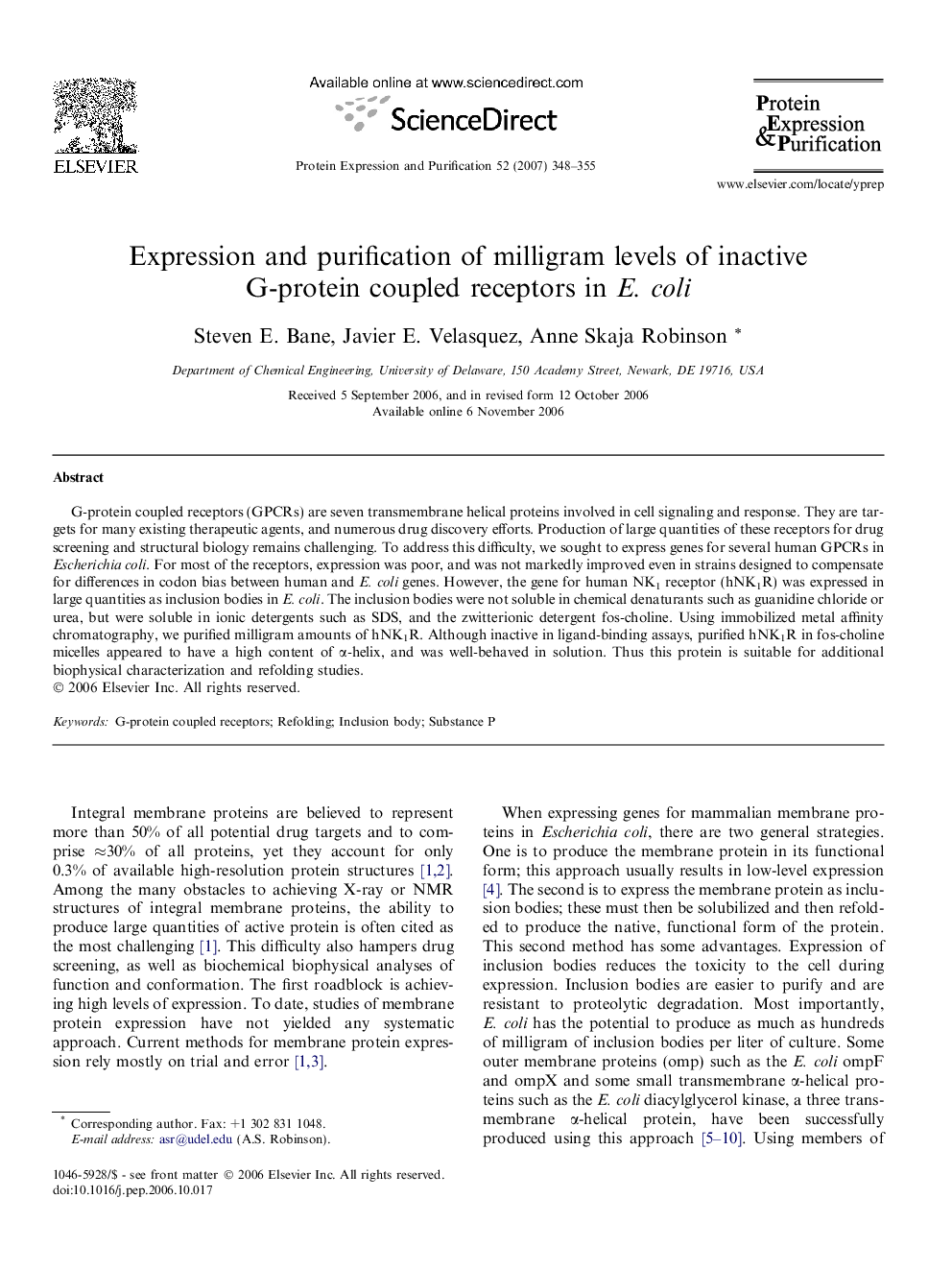 Expression and purification of milligram levels of inactive G-protein coupled receptors in E. coli