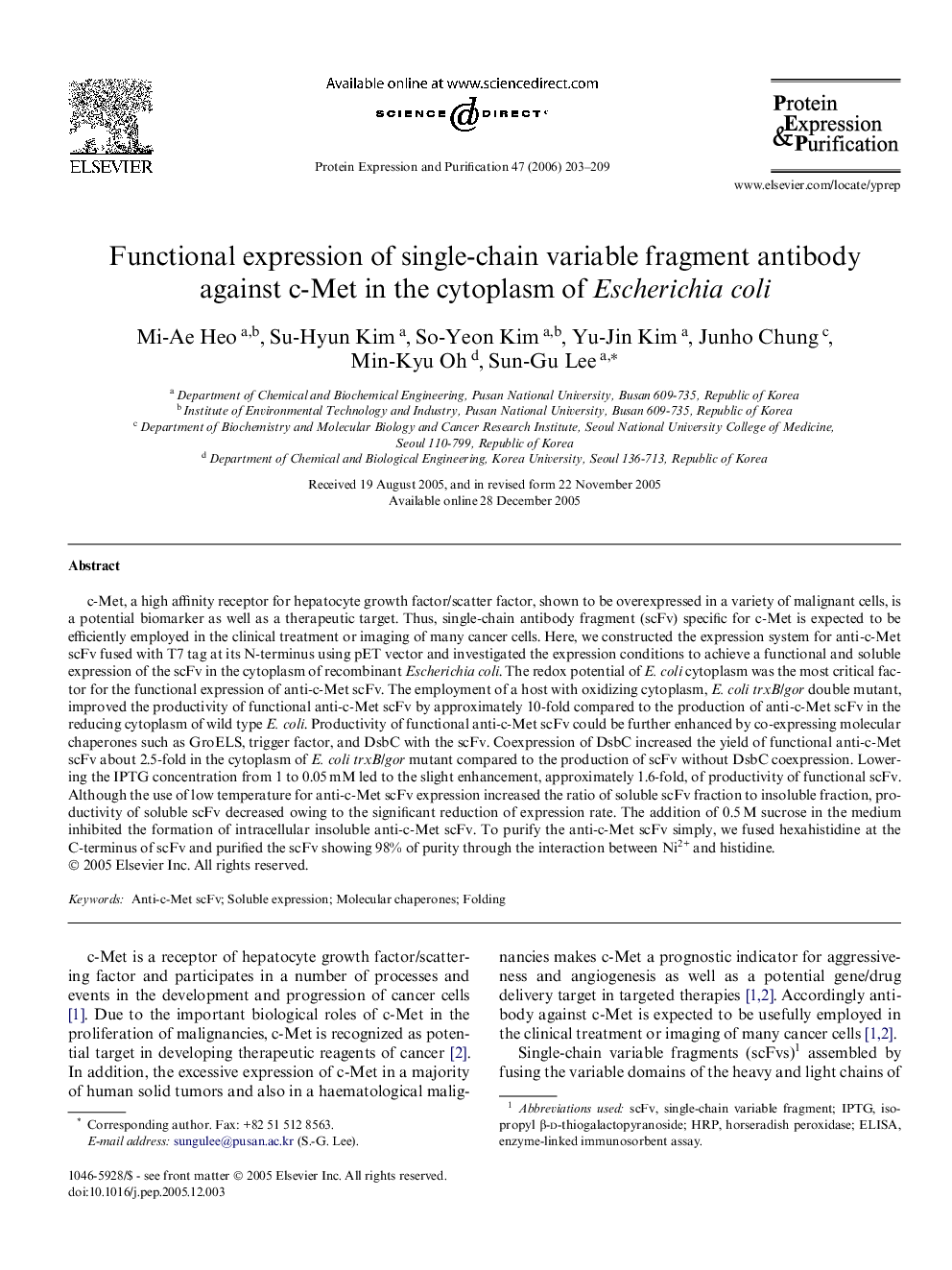 Functional expression of single-chain variable fragment antibody against c-Met in the cytoplasm of Escherichia coli