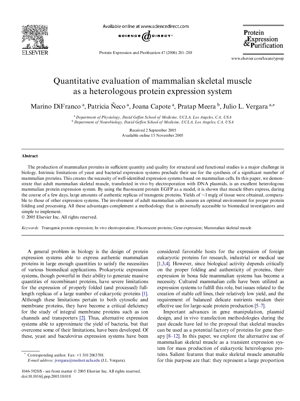 Quantitative evaluation of mammalian skeletal muscle as a heterologous protein expression system