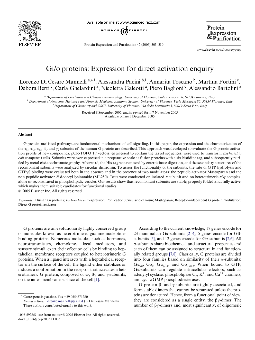 Gi/o proteins: Expression for direct activation enquiry