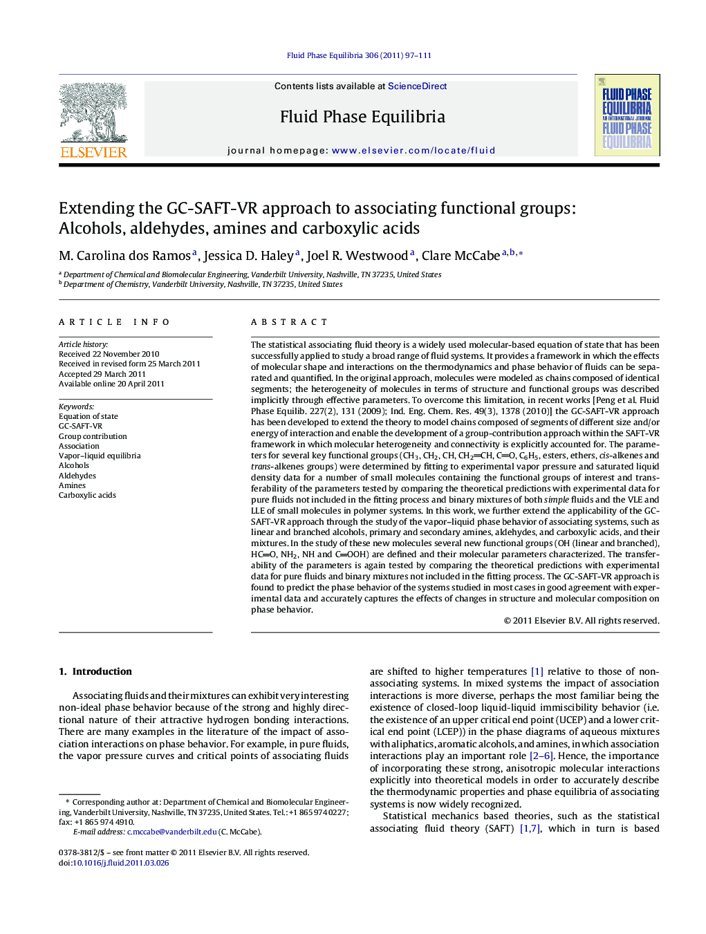 عکس صفحه اول مقاله: Extending the GC-SAFT-VR approach to associating functional groups: Alcohols, aldehydes, amines and carboxylic acids Extending the GC-SAFT-VR approach to associating functional groups: Alcohols, aldehydes, amines and carboxylic acids