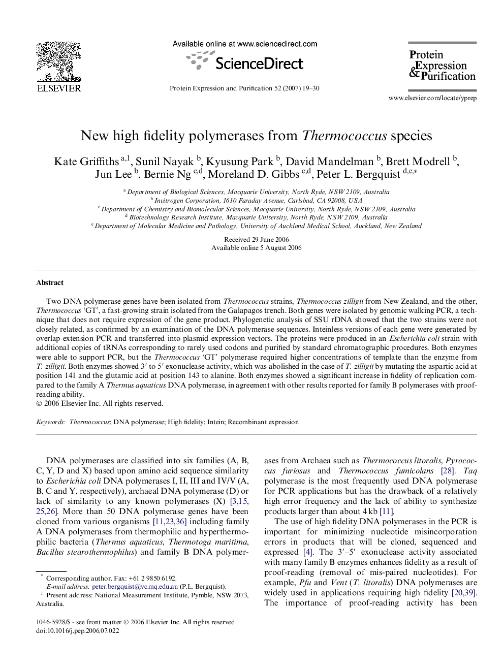 New high fidelity polymerases from Thermococcus species