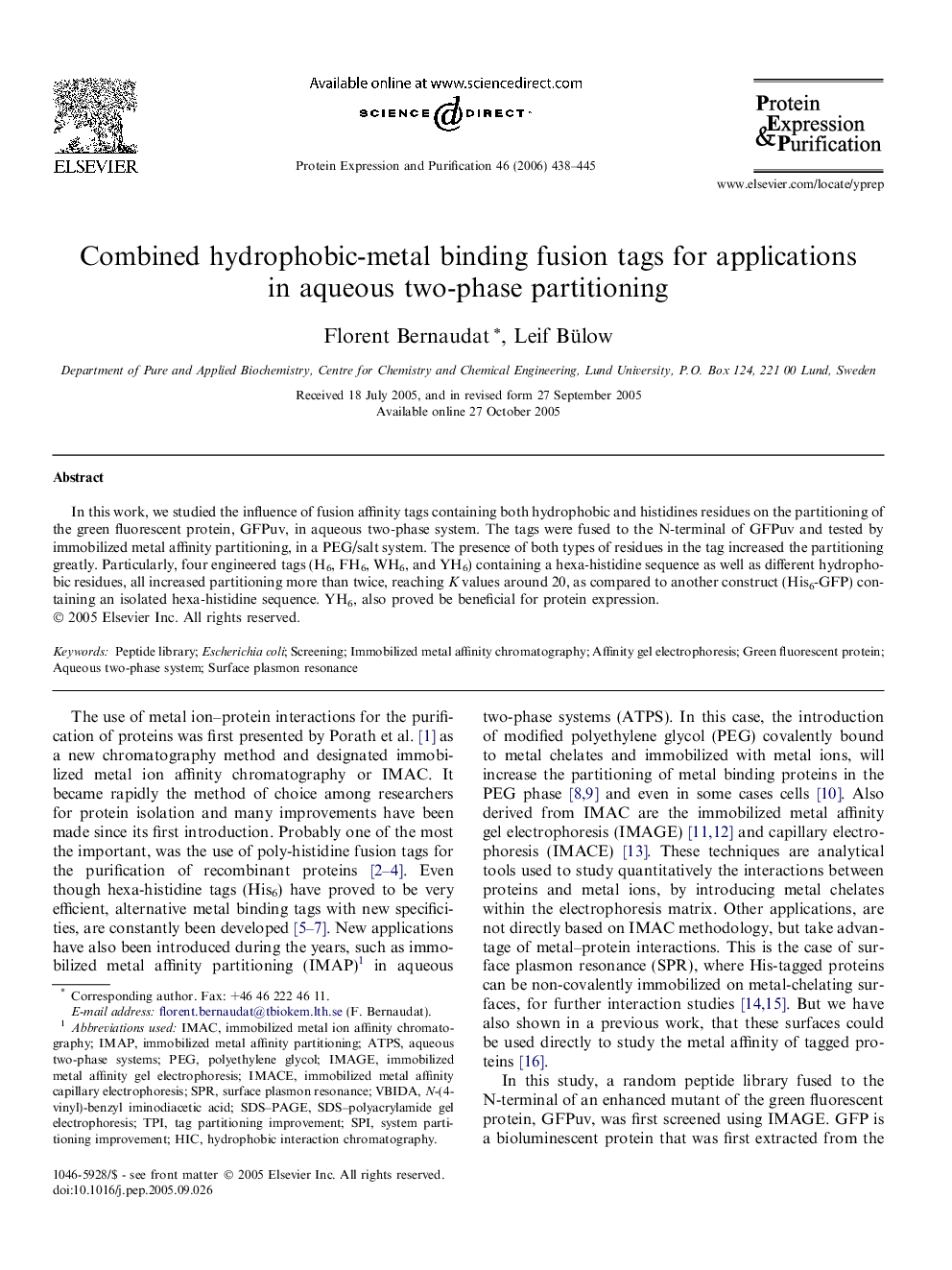 Combined hydrophobic-metal binding fusion tags for applications in aqueous two-phase partitioning