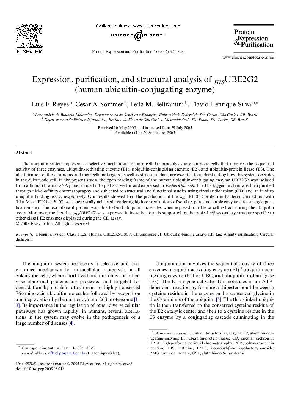 Expression, purification, and structural analysis of HISUBE2G2 (human ubiquitin-conjugating enzyme)