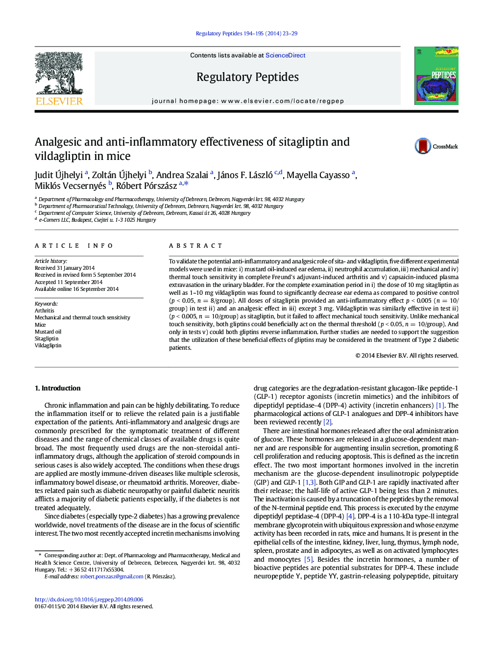 Analgesic and anti-inflammatory effectiveness of sitagliptin and vildagliptin in mice