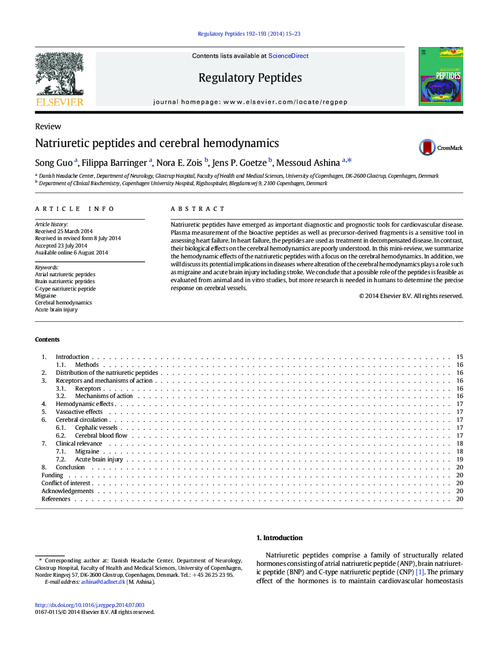 Natriuretic peptides and cerebral hemodynamics