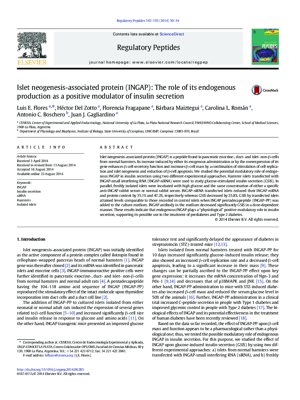 Islet neogenesis-associated protein (INGAP): The role of its endogenous production as a positive modulator of insulin secretion