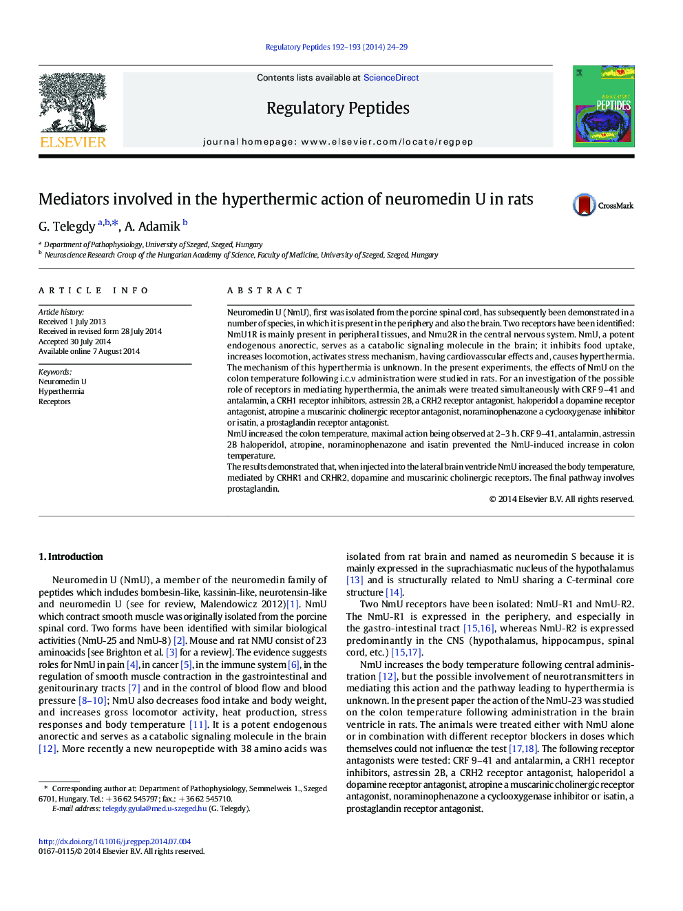 Mediators involved in the hyperthermic action of neuromedin U in rats