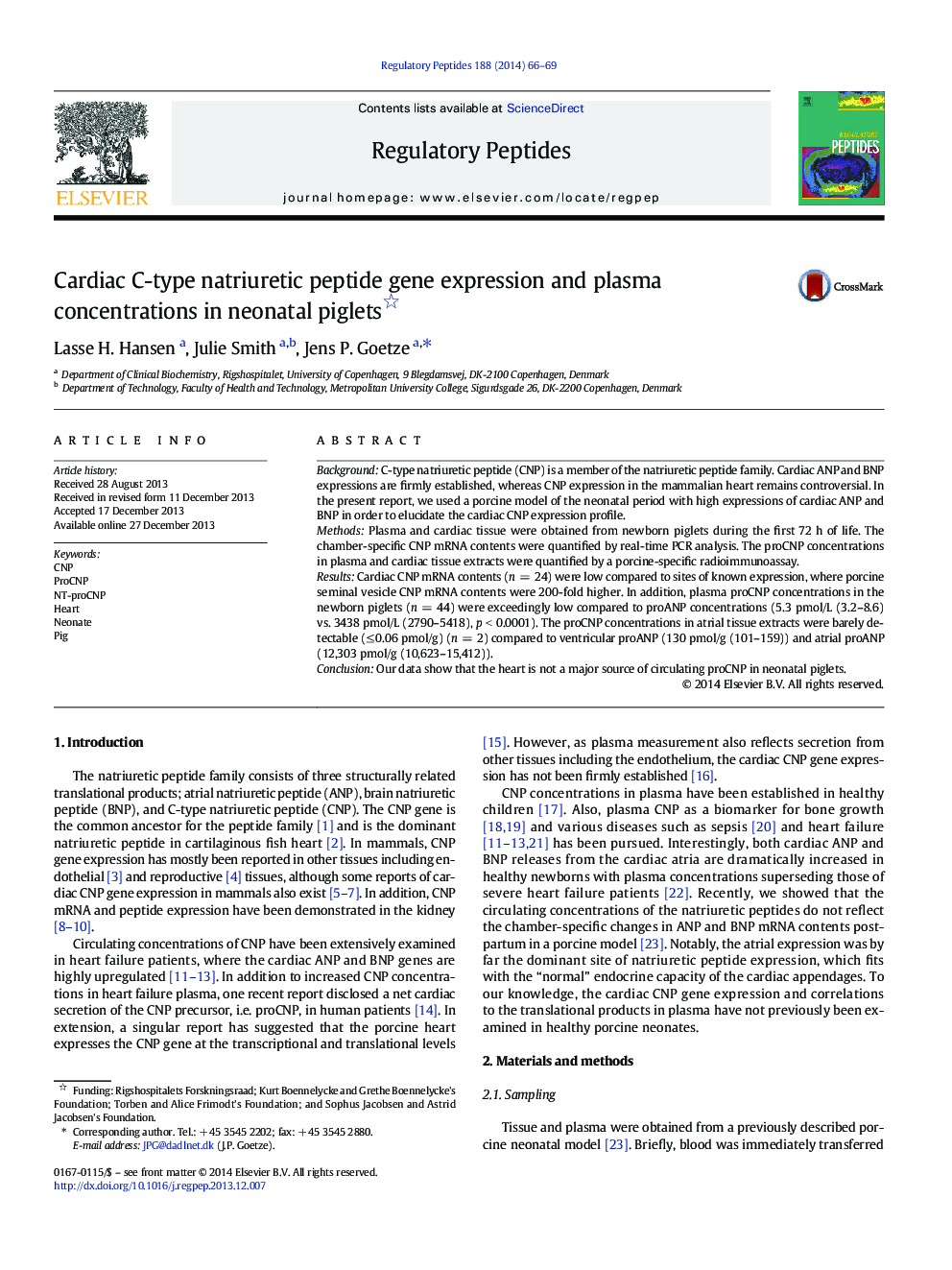 Cardiac C-type natriuretic peptide gene expression and plasma concentrations in neonatal piglets