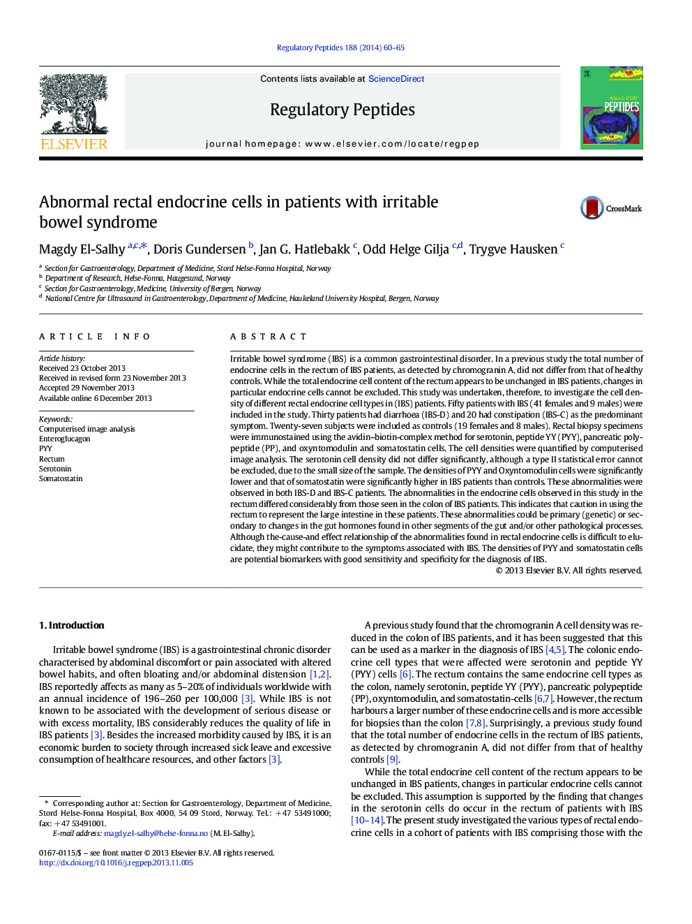 Abnormal rectal endocrine cells in patients with irritable bowel syndrome