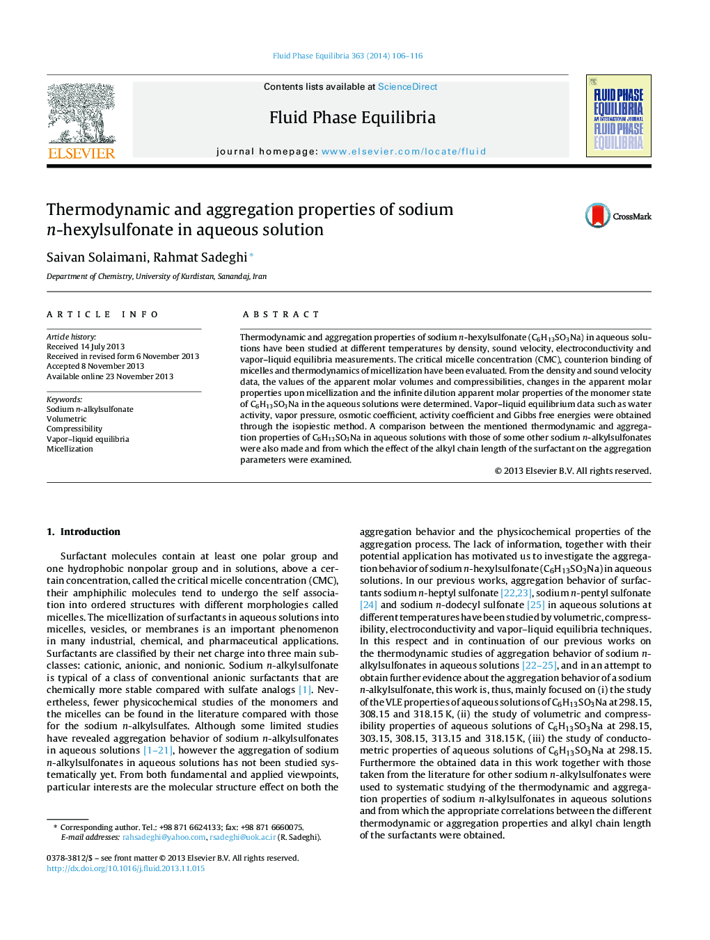 Thermodynamic and aggregation properties of sodium n-hexylsulfonate in aqueous solution