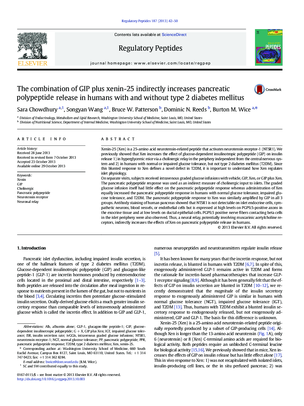 The combination of GIP plus xenin-25 indirectly increases pancreatic polypeptide release in humans with and without type 2 diabetes mellitus