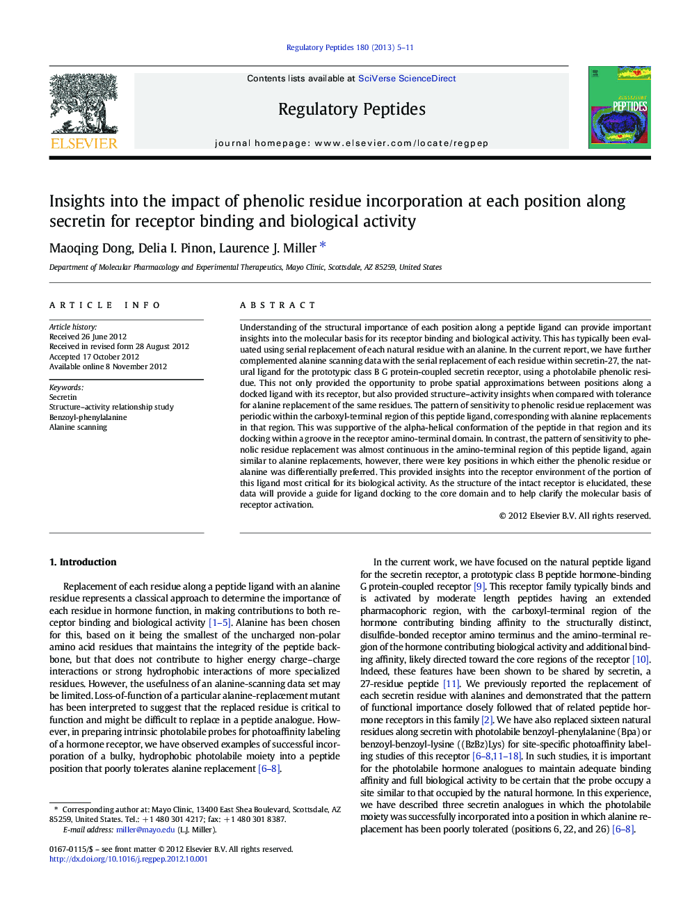 Insights into the impact of phenolic residue incorporation at each position along secretin for receptor binding and biological activity