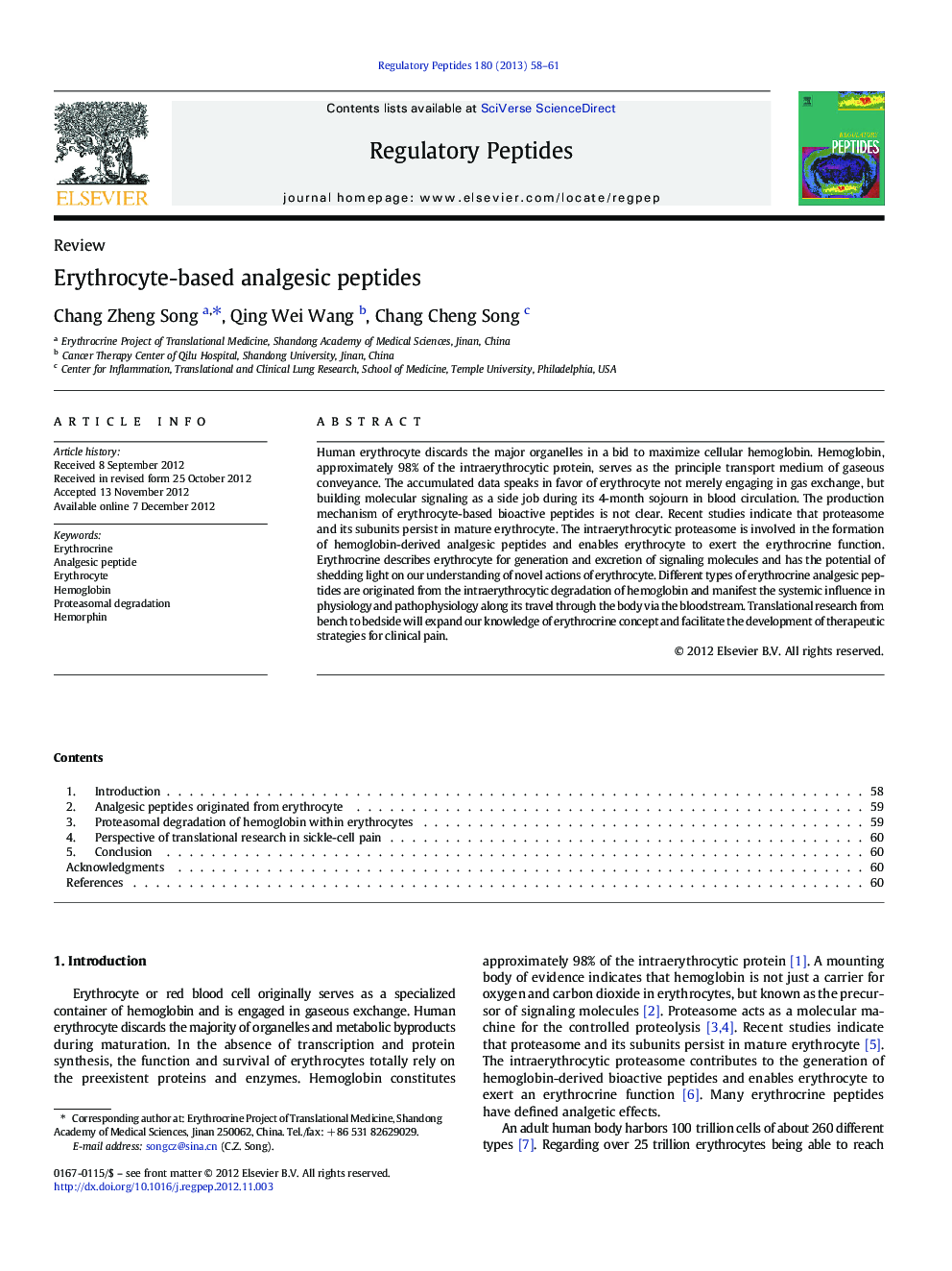 Erythrocyte-based analgesic peptides