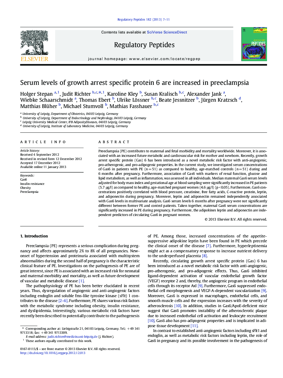 Serum levels of growth arrest specific protein 6 are increased in preeclampsia