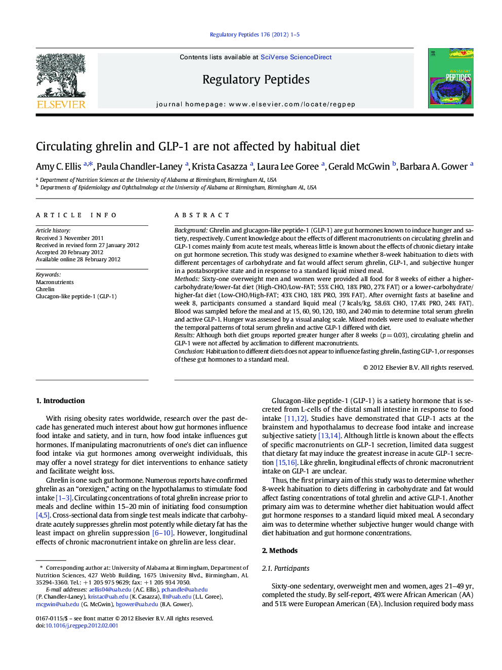 Circulating ghrelin and GLP-1 are not affected by habitual diet