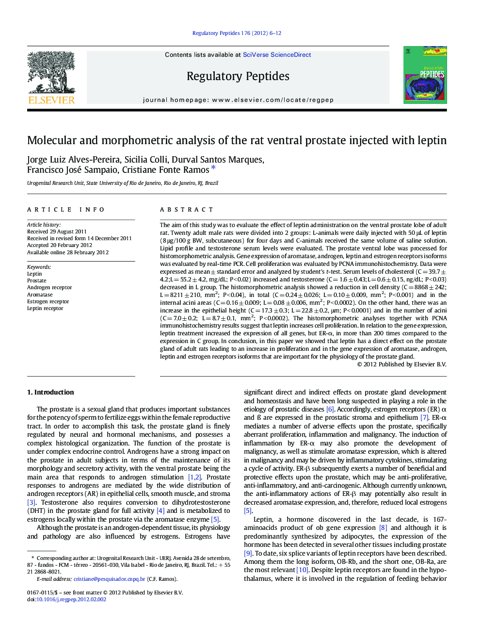 Molecular and morphometric analysis of the rat ventral prostate injected with leptin