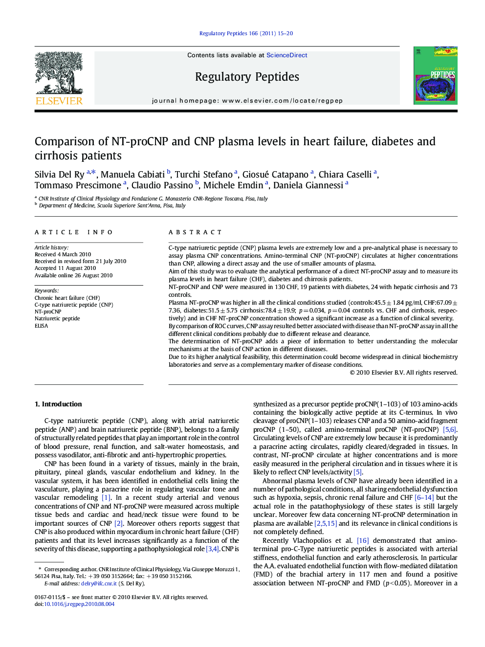 Comparison of NT-proCNP and CNP plasma levels in heart failure, diabetes and cirrhosis patients