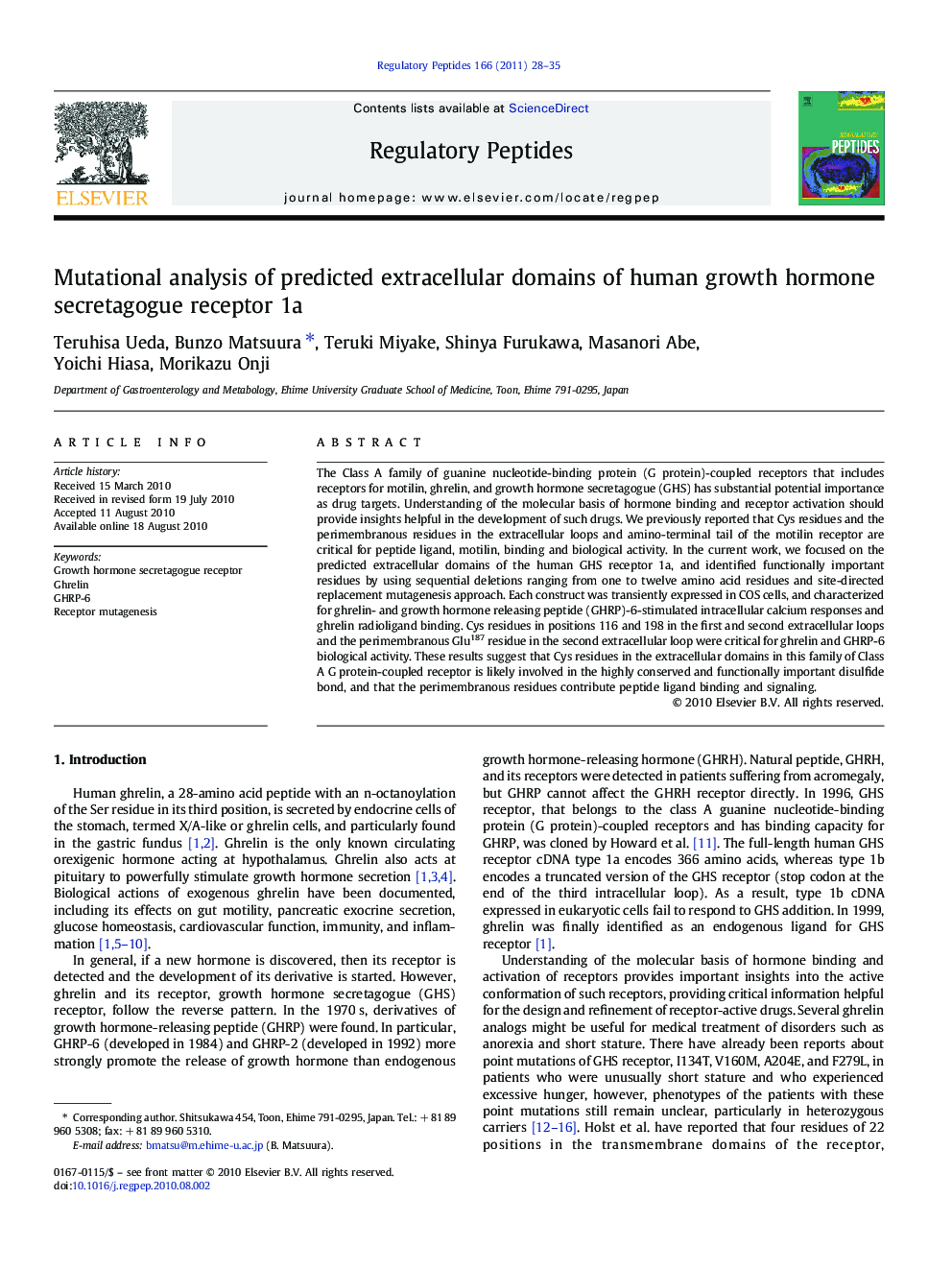 Mutational analysis of predicted extracellular domains of human growth hormone secretagogue receptor 1a