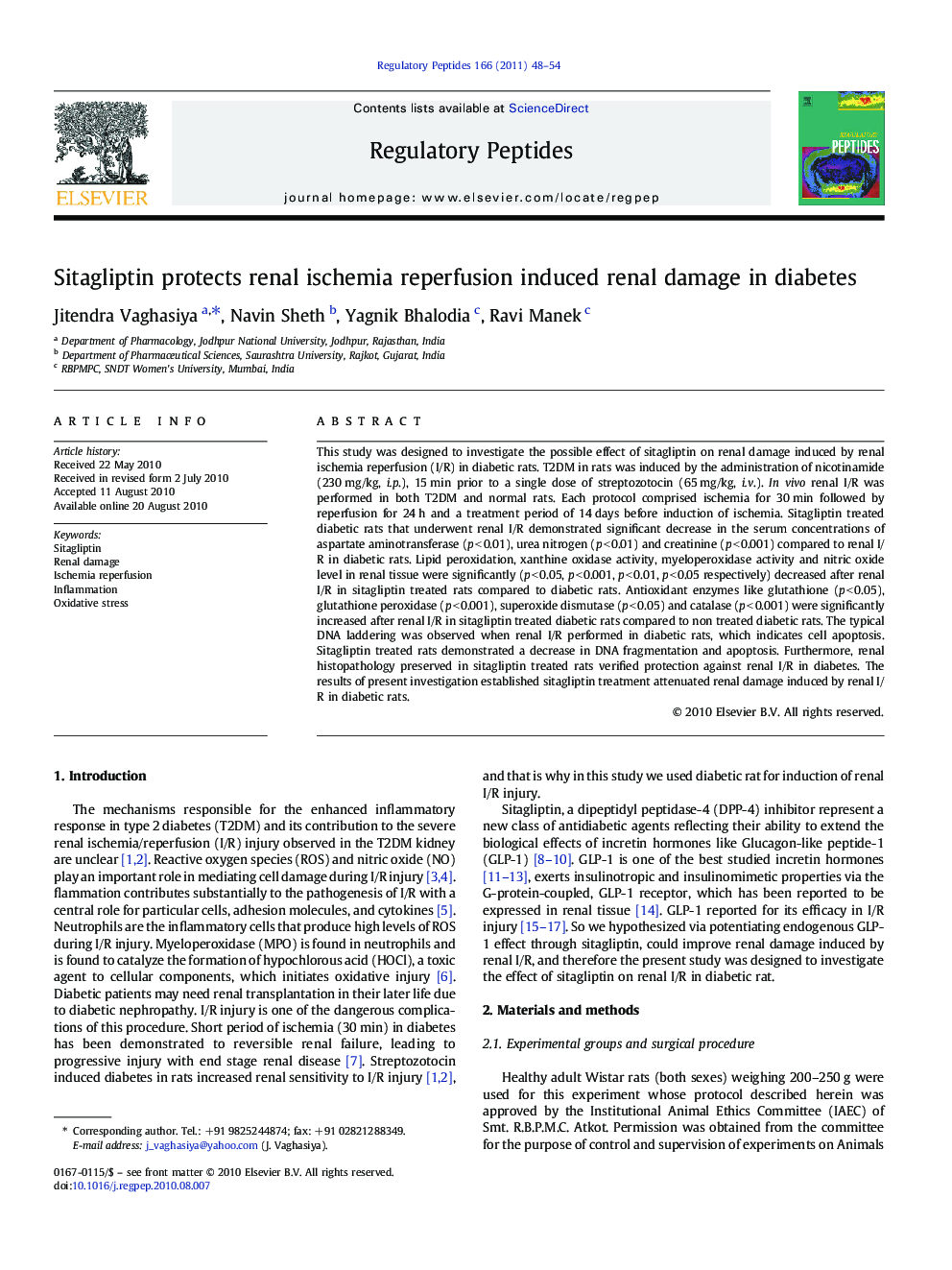 Sitagliptin protects renal ischemia reperfusion induced renal damage in diabetes