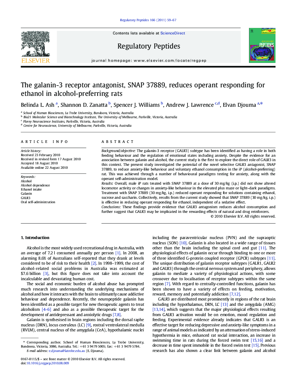 The galanin-3 receptor antagonist, SNAP 37889, reduces operant responding for ethanol in alcohol-preferring rats