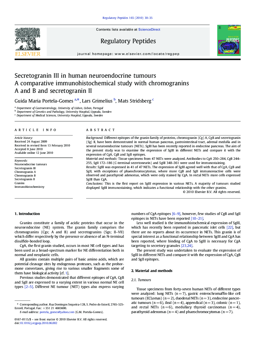 Secretogranin III in human neuroendocrine tumours: A comparative immunohistochemical study with chromogranins A and B and secretogranin II