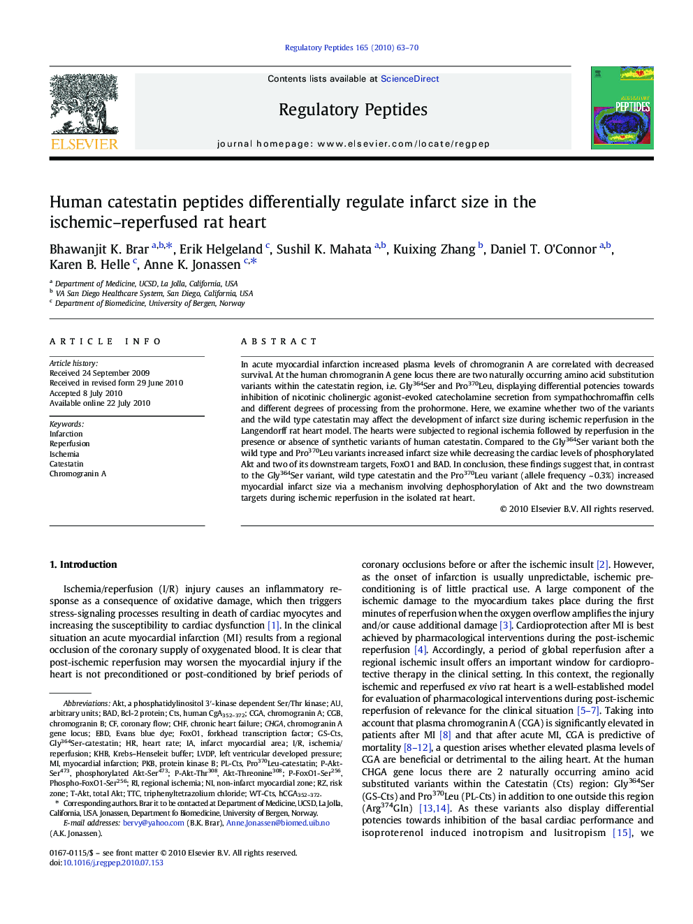 Human catestatin peptides differentially regulate infarct size in the ischemic–reperfused rat heart