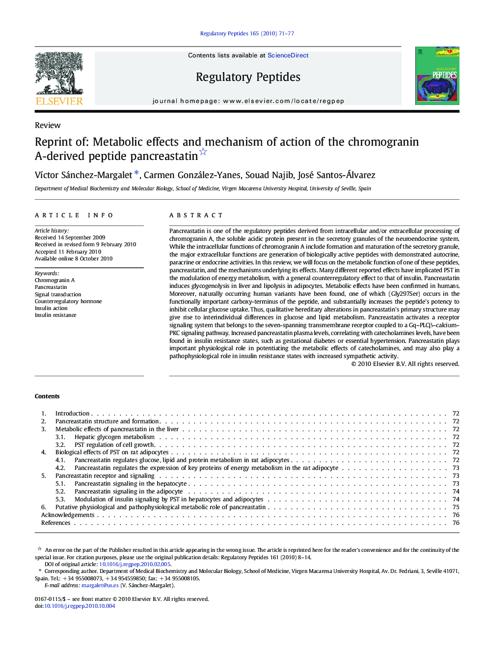 Reprint of: Metabolic effects and mechanism of action of the chromogranin A-derived peptide pancreastatin 