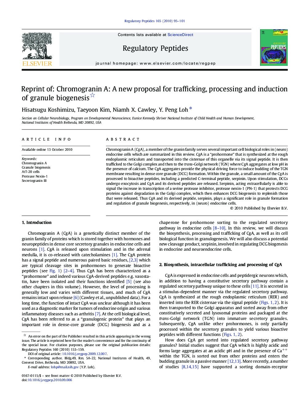 Reprint of: Chromogranin A: A new proposal for trafficking, processing and induction of granule biogenesis 