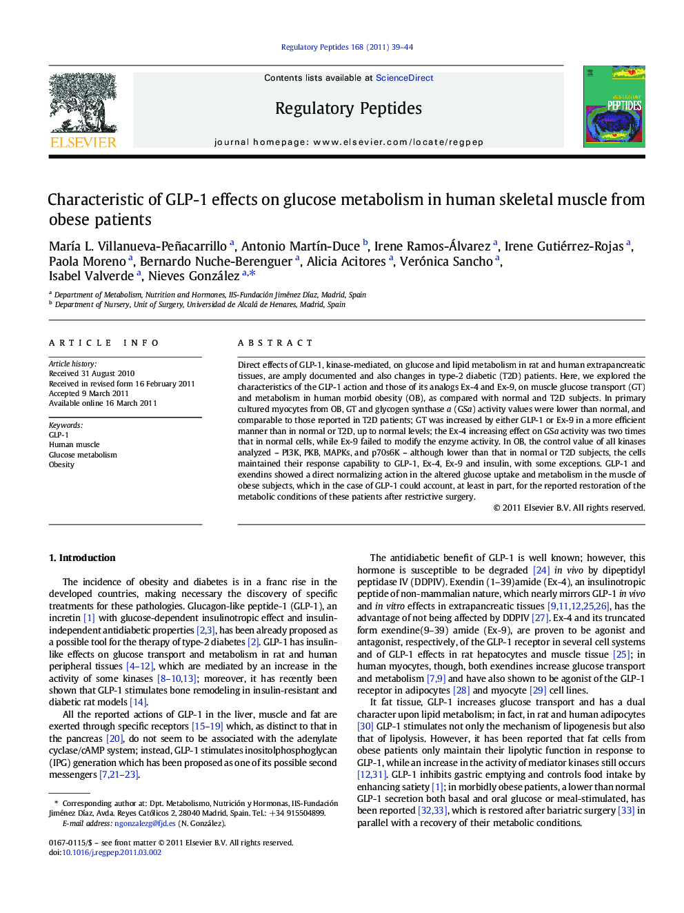 Characteristic of GLP-1 effects on glucose metabolism in human skeletal muscle from obese patients